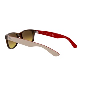 Ray-Ban Wayfarer Sunglasses RB2132 in brown, showing reverse angle with red temples and gradient lenses
