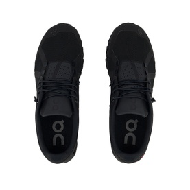 On Running Cloud Trainers in black, overhead view showing lace detail, cushioned sole and On Running branding on insole