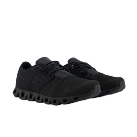 On Running Cloud Trainers in black, mesh upper, lace-up, with cushioned CloudTec sole, pair shown at angle