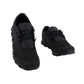On Running Cloud Trainers in all-black, featuring cushioned sole pods, lace-up fastening, and low-profile silhouette, shown as a pair