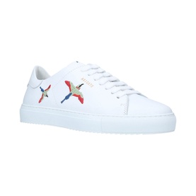 Axel Arigato Clean 90 Bird Trainers in white leather with multicolour embroidered bird detail, lace-up, white flatform sole