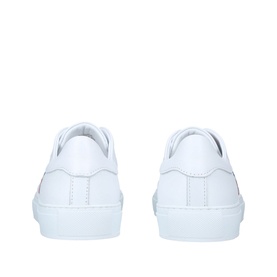 Axel Arigato Clean 90 Bird Trainers in white leather, rear view showing heel counter and white sole, 3cm heel height