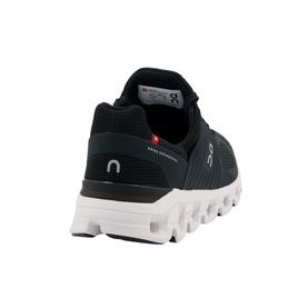On Running Cloudswift Trainers in black mesh with white CloudTec sole, shown from rear angle highlighting heel and logo detail