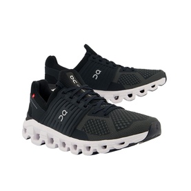 On Running Cloudswift Trainers in black with white CloudTec sole, mesh upper and lace fastening, shown as a pair