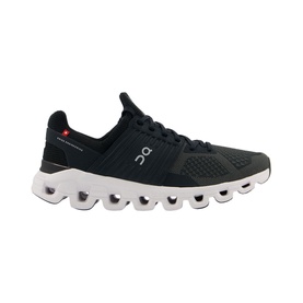 On Running Cloudswift Trainers in black with white CloudTec sole, mesh upper and logo detail, lateral view