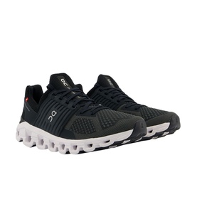 On Running Cloudswift Trainers in black with mesh upper, small red logo detail, and distinctive white cloud sole unit