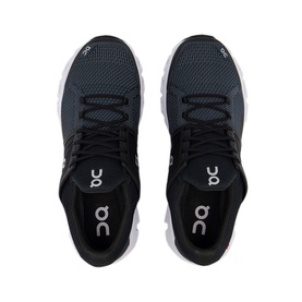 On Running Cloudswift Performance Trainers in black, mesh upper with black laces, white sole, overhead flat-lay view