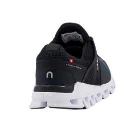 On Running Cloudswift Performance Trainers in black, mesh upper, white cushioned sole, rear three-quarter view showing Swiss Engineering badge