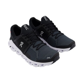 On Running Cloudswift Performance Trainers in black with grey mesh upper, black laces, and white cushioned sole