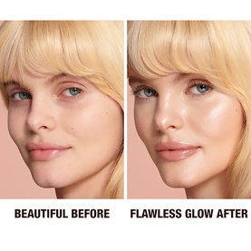 Charlotte Tilbury Hollywood Flawless Filter before-and-after showing natural skin versus luminous