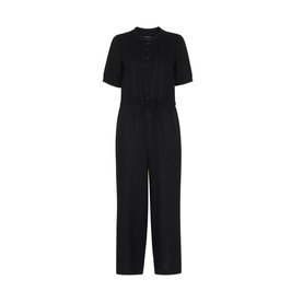 Whistles Button Front Linen Jumpsuit in black, short sleeves, button-front detail, drawstring waist, wide-leg trousers
