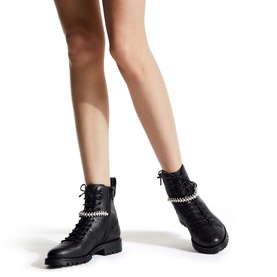 Cruz Pearl & Crystal Detail Leather Boots