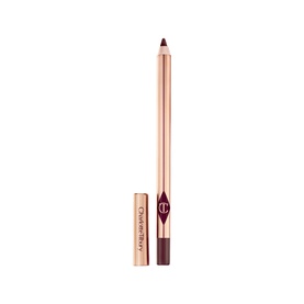 Charlotte Tilbury Lip Cheat lip liner pencil in deep plum-brown with rose gold casing, shown with cap removed