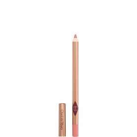 Charlotte Tilbury Lip Cheat lip liner pencil in nude-pink shade with rose gold barrel, shown with cap removed