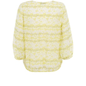 Mint Velvet Callie Floral Print Blouse in yellow, sheer fabric with lace stripe detail, elasticated cuffs, relaxed fit