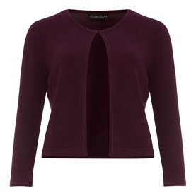 Phase Eight Catie Cardigan in deep plum, cropped knit style with open front and three-quarter length sleeves