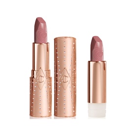 Charlotte Tilbury Matte Revolution Refill lipstick in Wedding Belles, rose-gold bullet case with matching refill bullet, mauve-pink shade, 3.5g