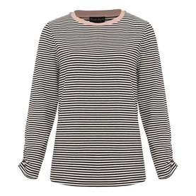 Phase Eight Chessie Stripe Jersey Top in black and white stripe, pink round neck trim, long sleeves with ruched cuffs, slim fit