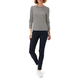 Model wearing Phase Eight Chessie Stripe Jersey Top in black and white stripe, long sleeve, round neck
