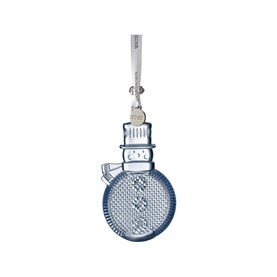 Waterford Christmas Snowman Ornament Topaz Ice, clear crystal snowman figure with silver ribbon hanger