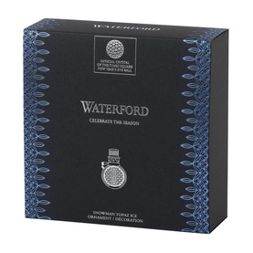 Waterford Christmas Snowman Ornament Topaz Ice in clear, presented in branded navy gift box with decorative pattern
