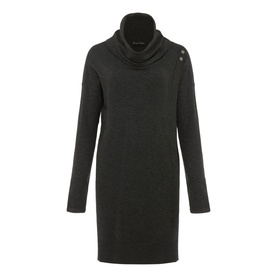 Phase Eight Cindra Metal Trim Knitted Dress in grey with relaxed cowl neck, button detail, and long sleeves