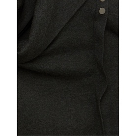 Phase Eight Cindra Metal Trim Knitted Dress in grey, showing cowl neck drape and metal button detail on soft knit fabric