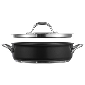 Circulon Excellence 24cm Sauteuse in black with stainless steel dual handles and glass lid with steel knob