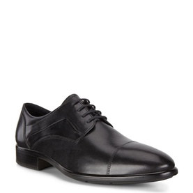 Ecco Citytray Derby Shoes in black leather with cap toe detail, lace-up fastening and low block heel