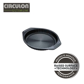 Circulon Ultimum Flan Tin in black, round with fluted edge, dual handles and nonstick raised surface interior