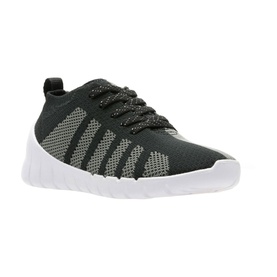 Clarks Sprint Evolve Kids Shoes in black knit fabric with stripe detailing and white chunky sole