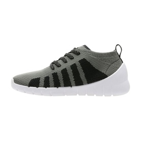 Clarks Sprint Evolve Kids Shoes in black and grey knit fabric with white sole, lace-up fastening, lateral view