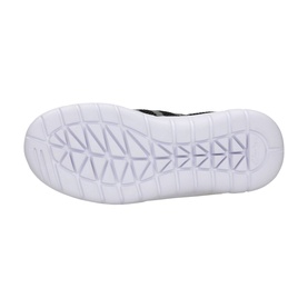 Clarks Sprint Evolve Kids Shoes black trainer, sole view showing white patterned outsole with geometric flex grooves
