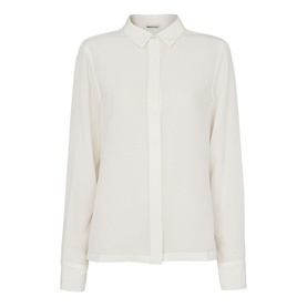Whistles Classic Silk Shirt in ivory, featuring a classic collar, concealed button placket and long sleeves