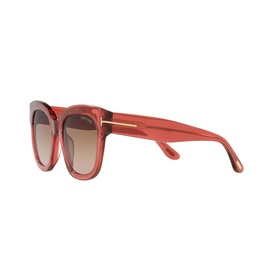 Tom Ford Irregular Sunglasses TR001298 in clear red acetate with oversized square frames, gradient brown lenses and gold-tone temples