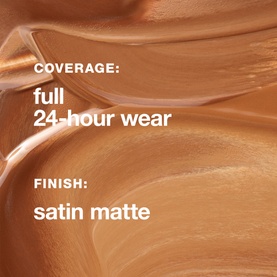 Clinique Even Better Clinical Serum Foundation SPF20 texture swatch showing full coverage, 24-hour wear, satin matte finish