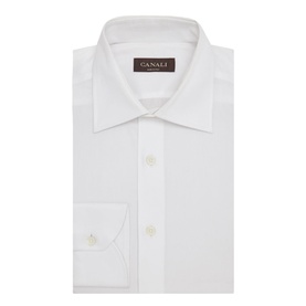 Canali Twill Shirt in white, regular fit with spread collar, single cuff, and button placket front
