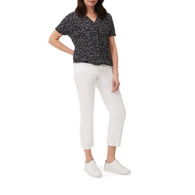 Model wearing Phase Eight Cara Ditsy Floral Top in blue with white cropped jeans and white trainers