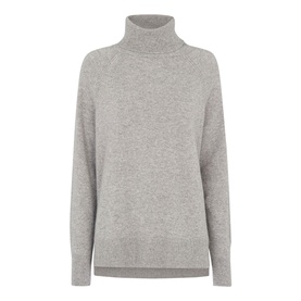 Whistles Cashmere Roll Neck Sweater in grey, featuring a relaxed fit, ribbed roll neck collar and cuffs