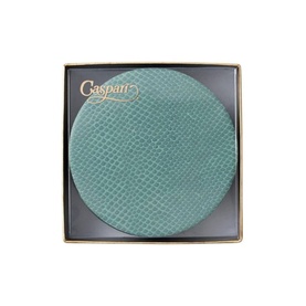 Caspari Box of 8 Coasters in blue snake-effect texture, presented in gold-rimmed gift box, 10cm round
