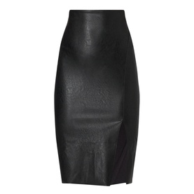 Faux Leather Side Slit Pencil Skirt