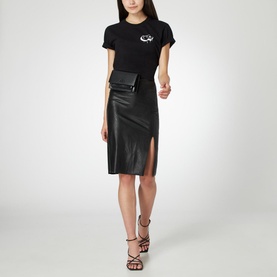 Faux Leather Side Slit Pencil Skirt