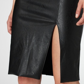 Faux Leather Side Slit Pencil Skirt
