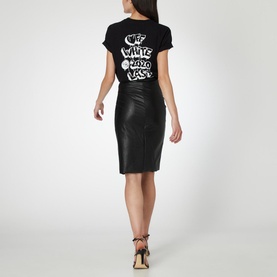 Faux Leather Side Slit Pencil Skirt