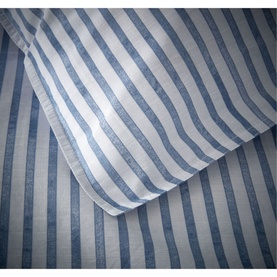 Content by Conran Chelsea Duvet Set Navy, close-up of navy and white woven stripe fabric showing texture and corner detail