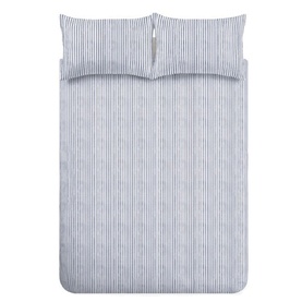 Content by Conran Chelsea Duvet Set Navy, white cotton with navy pinstripe pattern, shown flat with two matching pillowcases