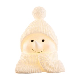 Belleek Cosy Snowman LED Light in white ceramic with knitted hat and scarf detail, warm glowing face