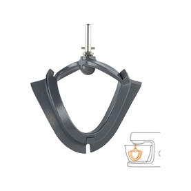 Kenwood Chef Flex Beater in dark grey with flexible scraper edges and central metal fitting, with mixer diagram inset