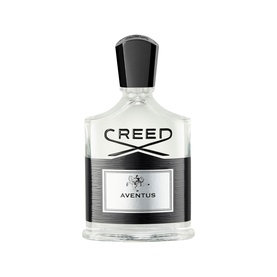 Creed Aventus Eau de Parfum in clear glass bottle with black cap and silver label detail
