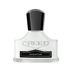 Creed Aventus Eau de Parfum in clear glass flacon with black cap and silver embossed branding, 30ml bottle